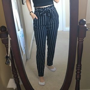 High-waisted striped trousers